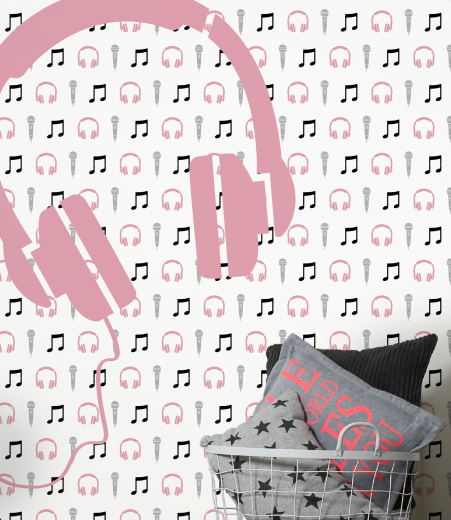 behang-muziek-met-microfoon-en-koptelefoon
