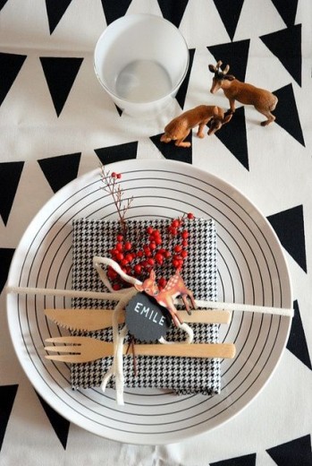 kersttafel zwart wit vlaggen