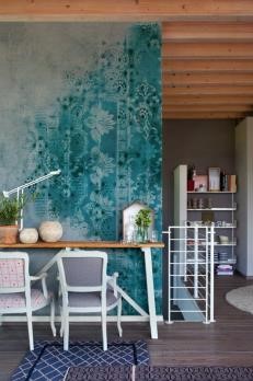 blauw behang